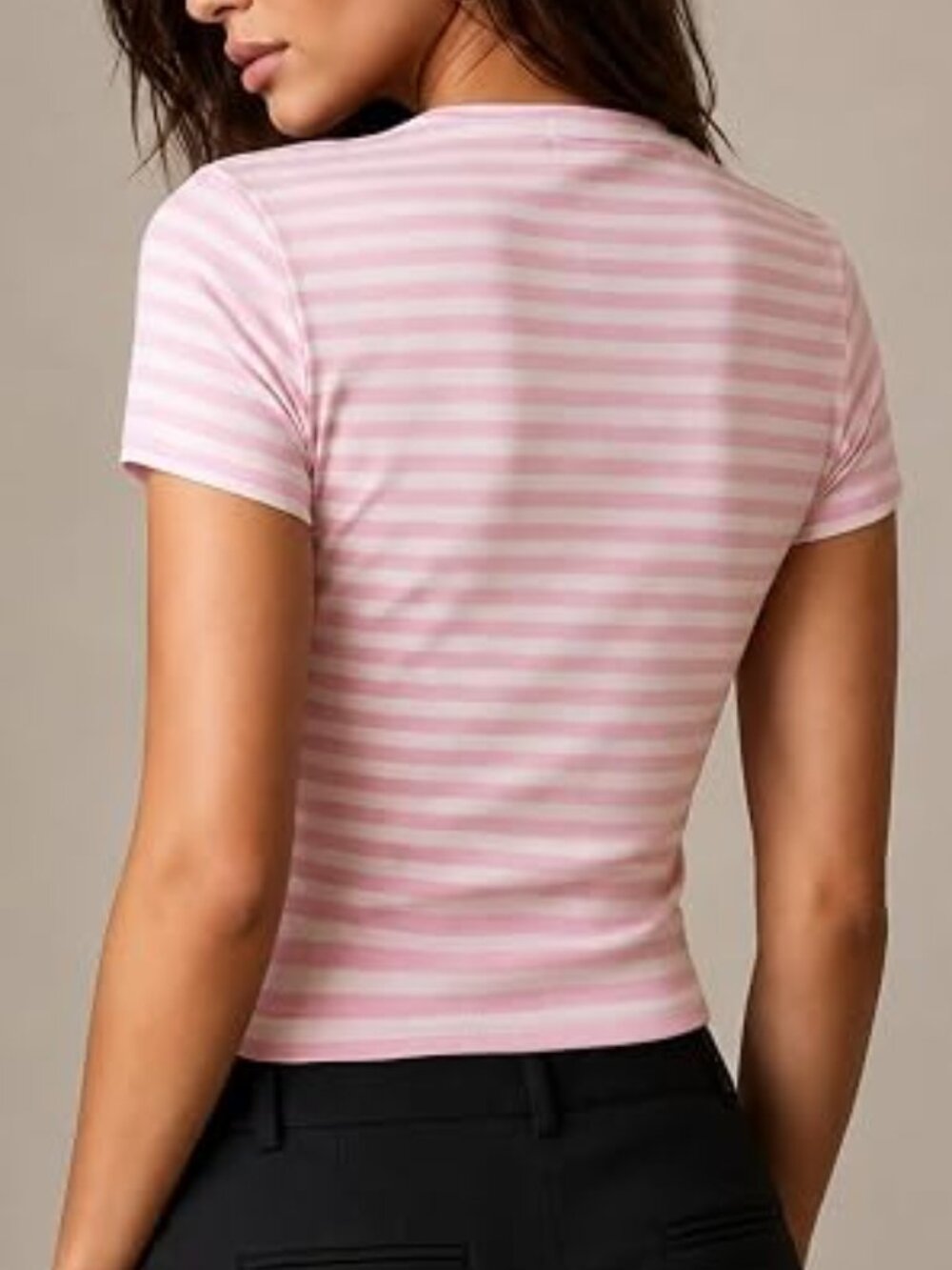 CHYRII Womens Lyocell Summer Tops Striped Casual Short Sleeve T Shirt